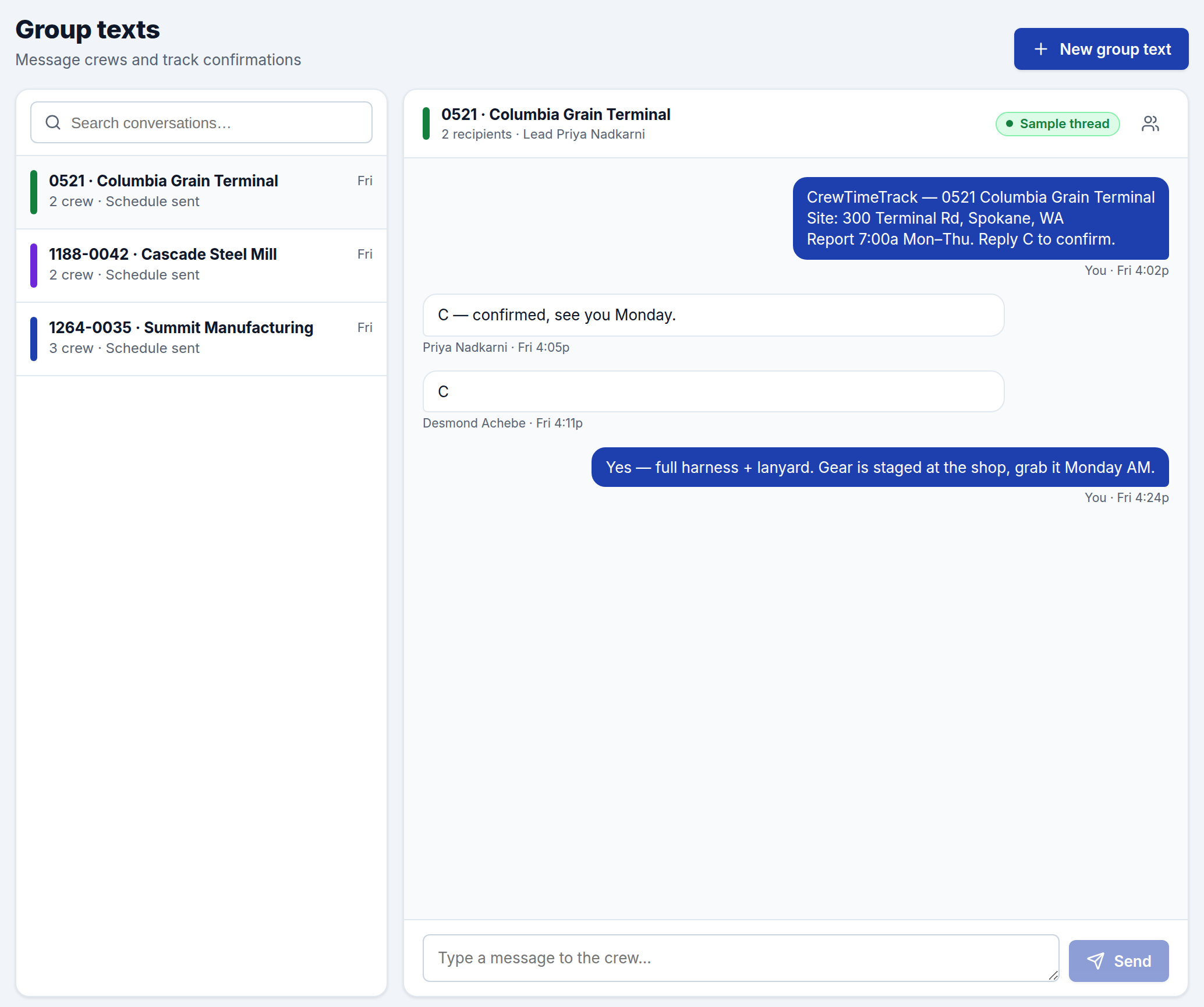 Group Texts in CrewTimeTrack