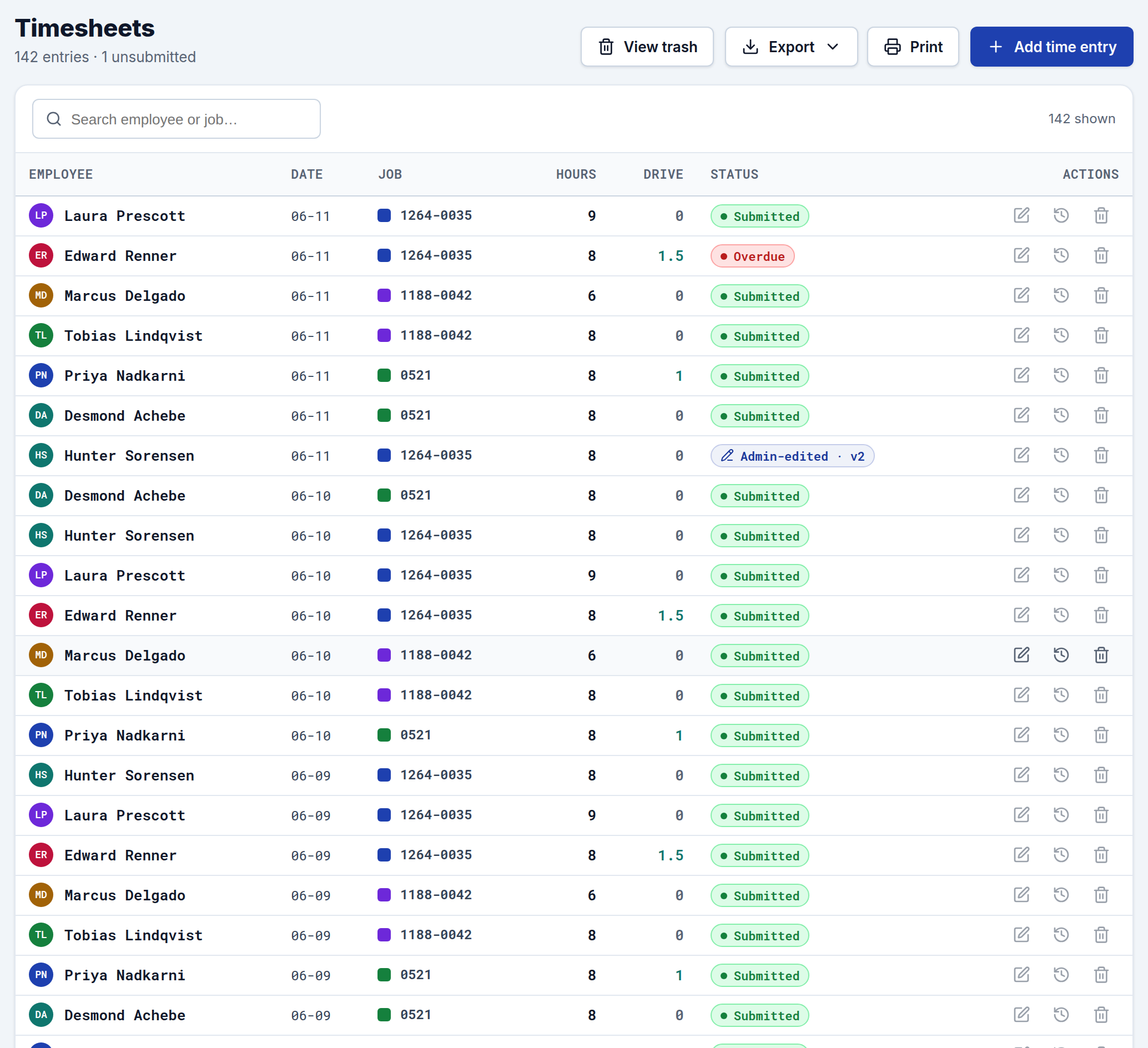 Timesheets in CrewTimeTrack